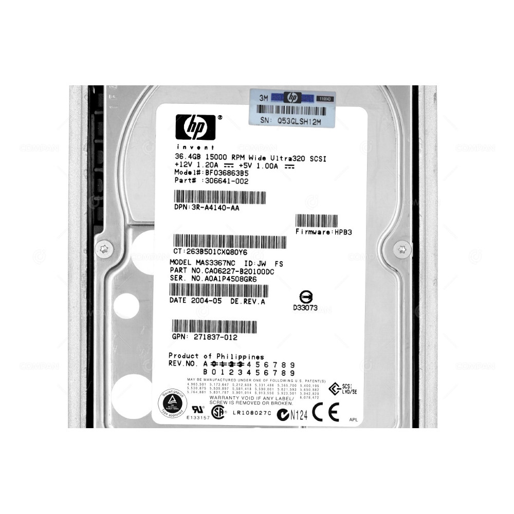 306641-002 HP HDD 36.4GB 15K SCSI U320 3.5" LFF HOT-SWAP FOR HP COMPAQ